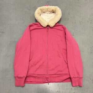 vintage l.l. bean zip up pink faux fur hoodie size large WOMENS